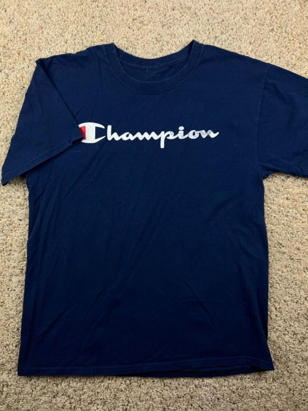 CHAMPION Authentic Athleticwear Logo Men’s Crew Neck T-Shirt Size Medium Blue